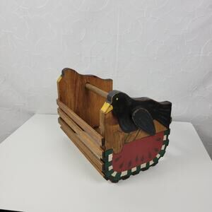 Vintage Wooden Crow Watermelon Primitive Basket Magazine Holder Storage Decor
